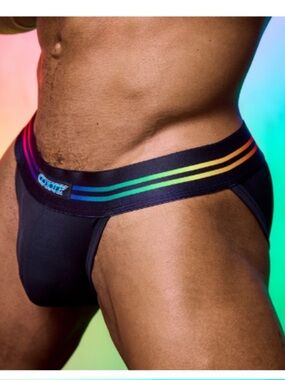 Men's Black Sport Brief with Rainbow-Striped Waistband